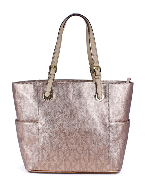 michael kors jet set item ew signature tote rose gold|Michael Kors jet set saffiano.